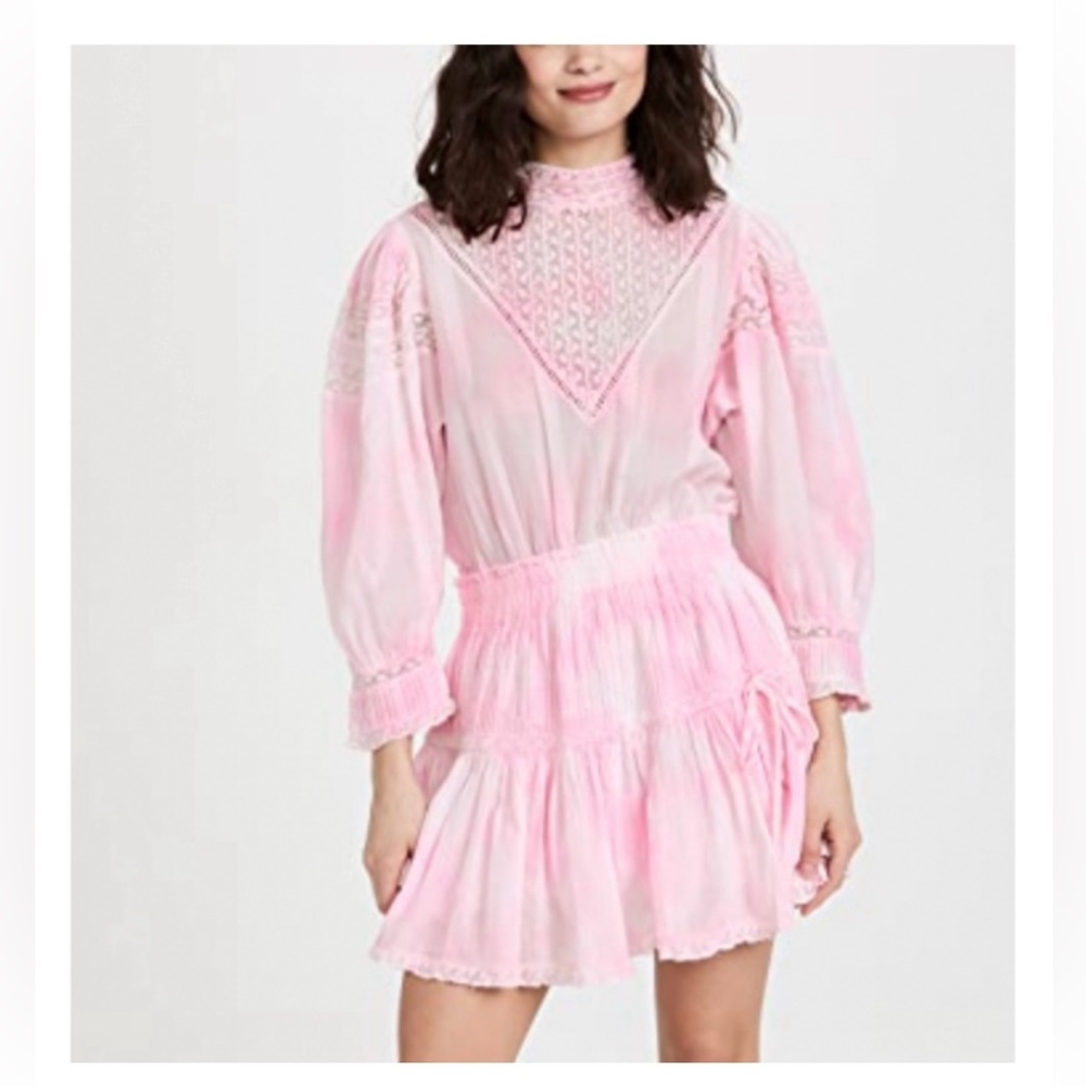 Love Shack Fancy pink and white lace dress size P/small